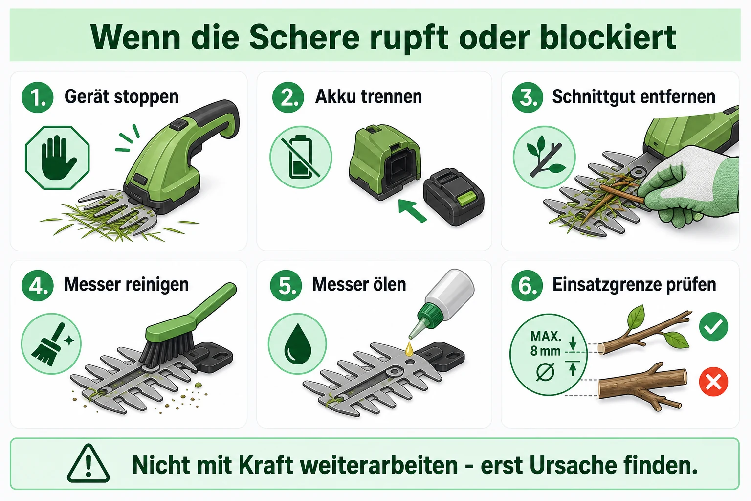 Infografik: Gras- und Strauchschere rupft oder blockiert