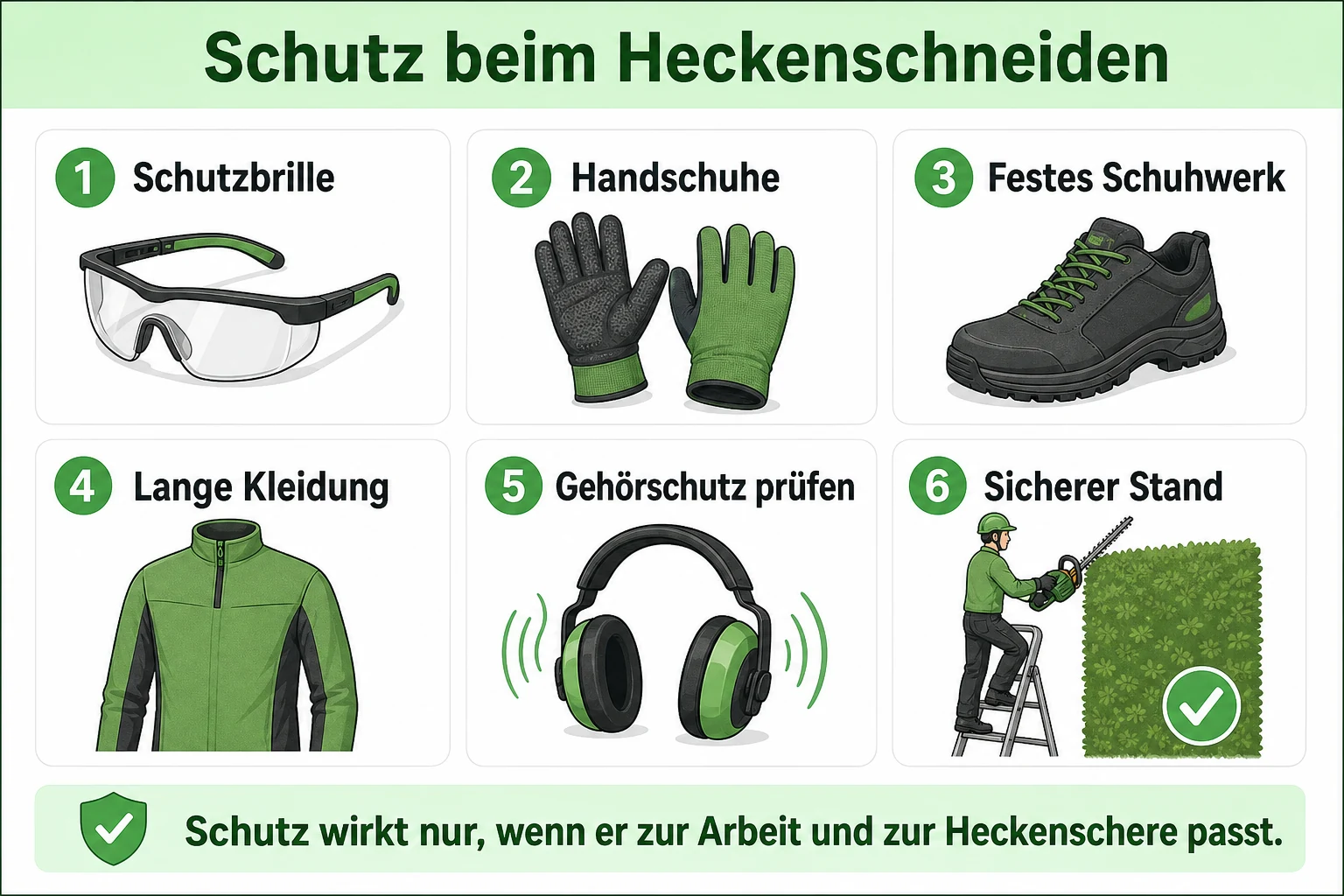 Infografik: Schutzausrüstung beim Heckenschneiden