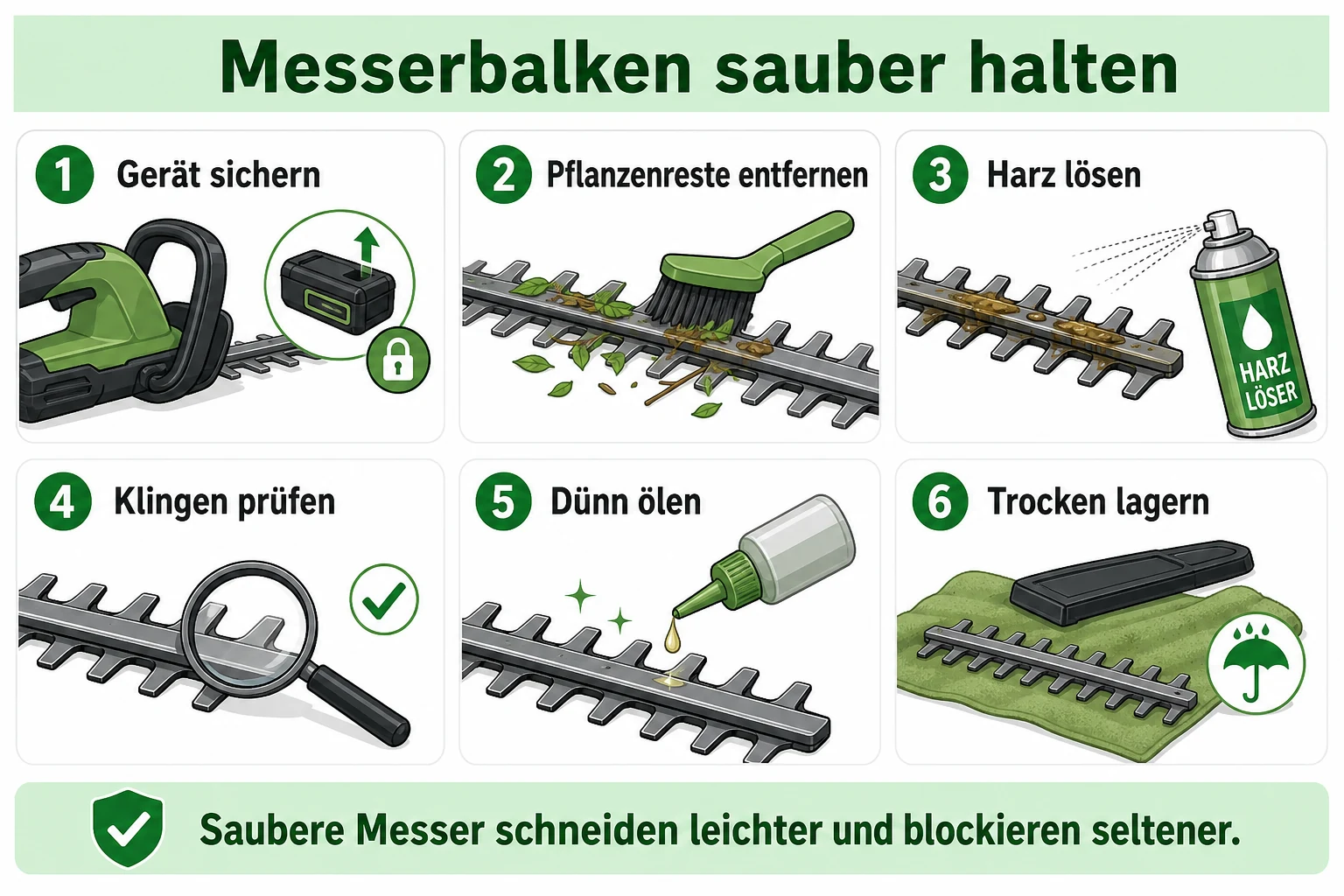 Infografik: Messerbalken der Heckenschere pflegen
