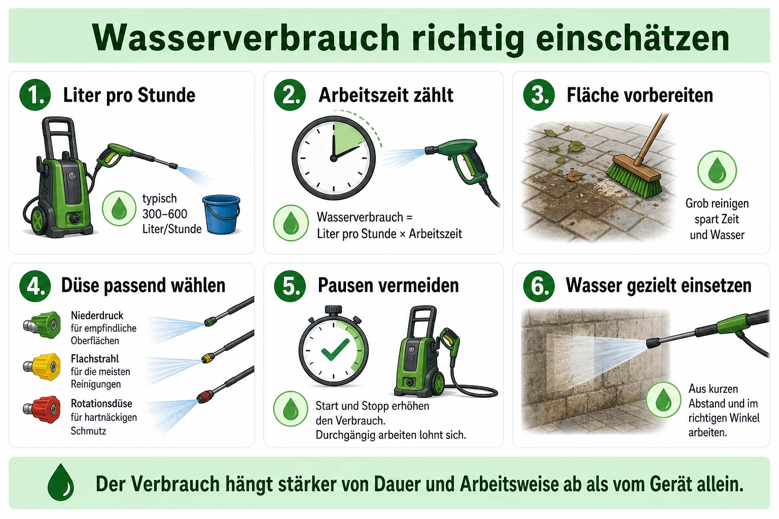 Infografik: Wasserverbrauch beim Hochdruckreiniger realistisch einschätzen