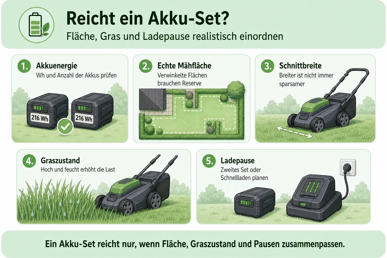Infografik: Reicht ein Akku-Set für größere Rasenflächen?