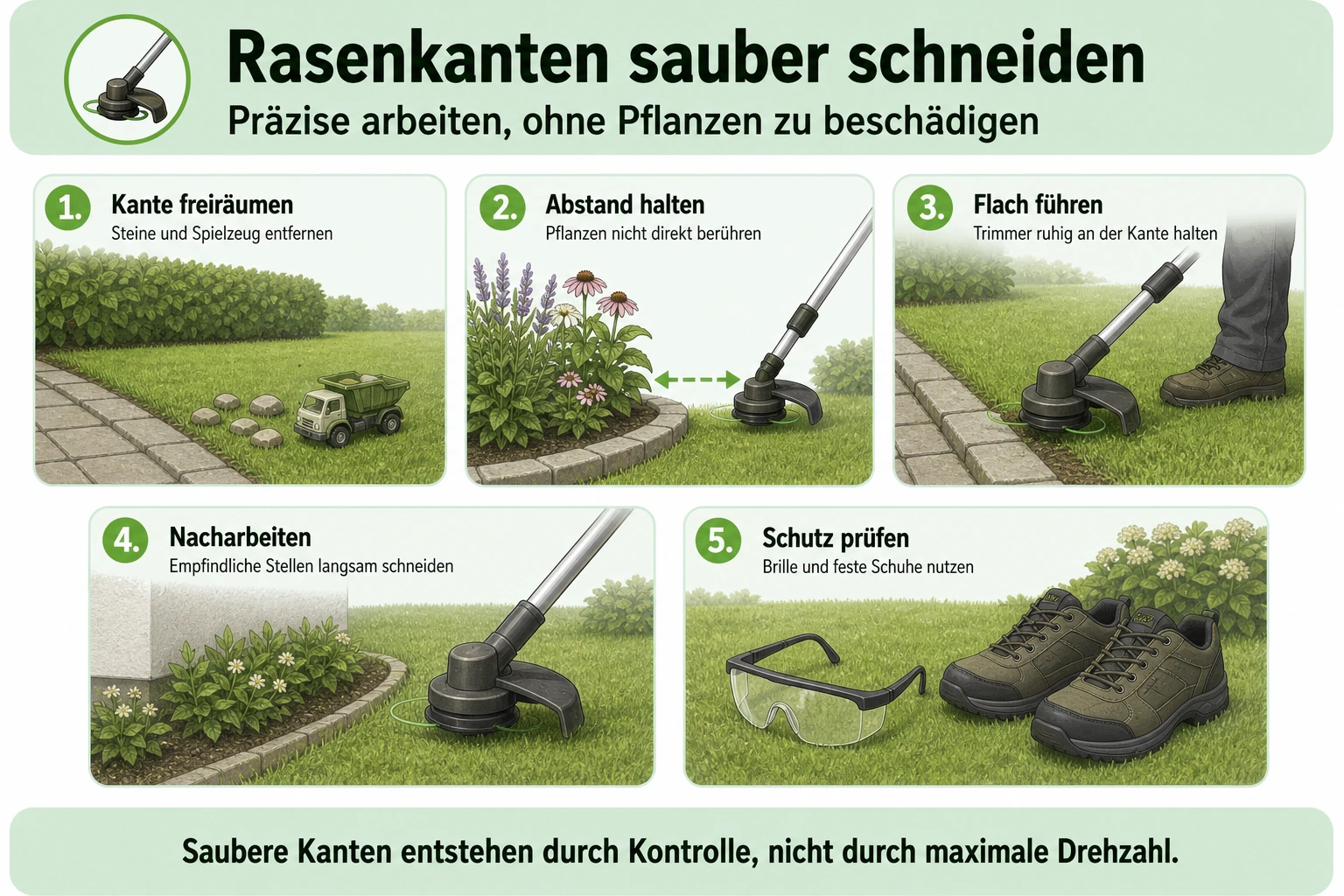 Infografik: Kanten mit dem Rasentrimmer sauber schneiden
