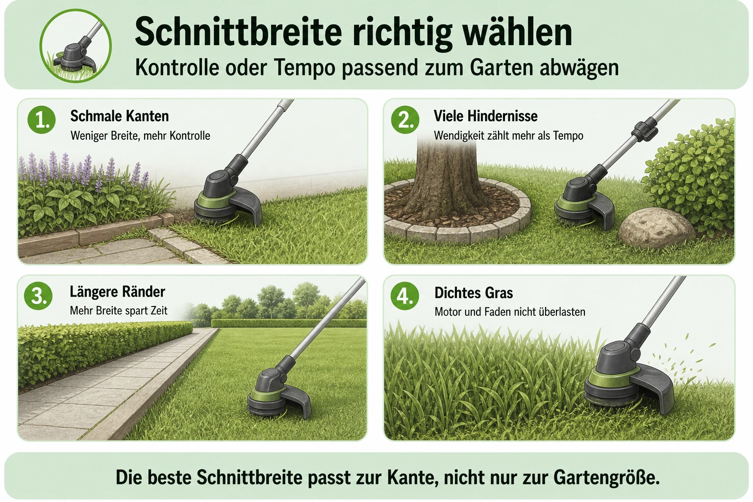 Infografik: Welche Schnittbreite beim Rasentrimmer passt