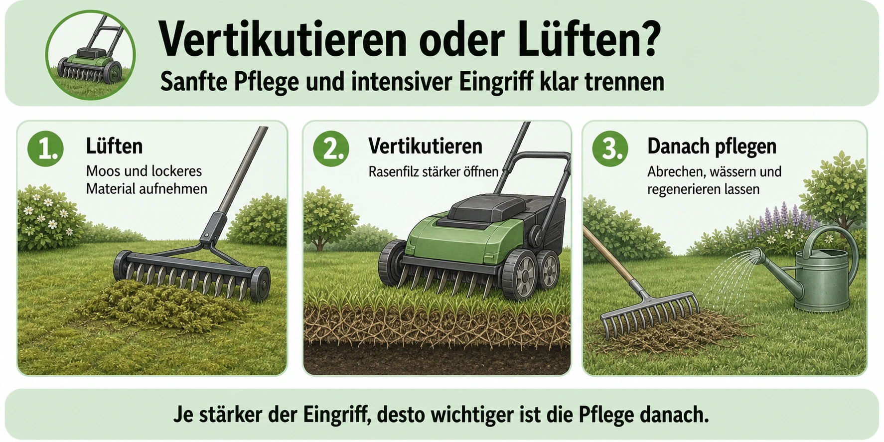 Infografik: Vertikutieren oder Lüften im Alltag