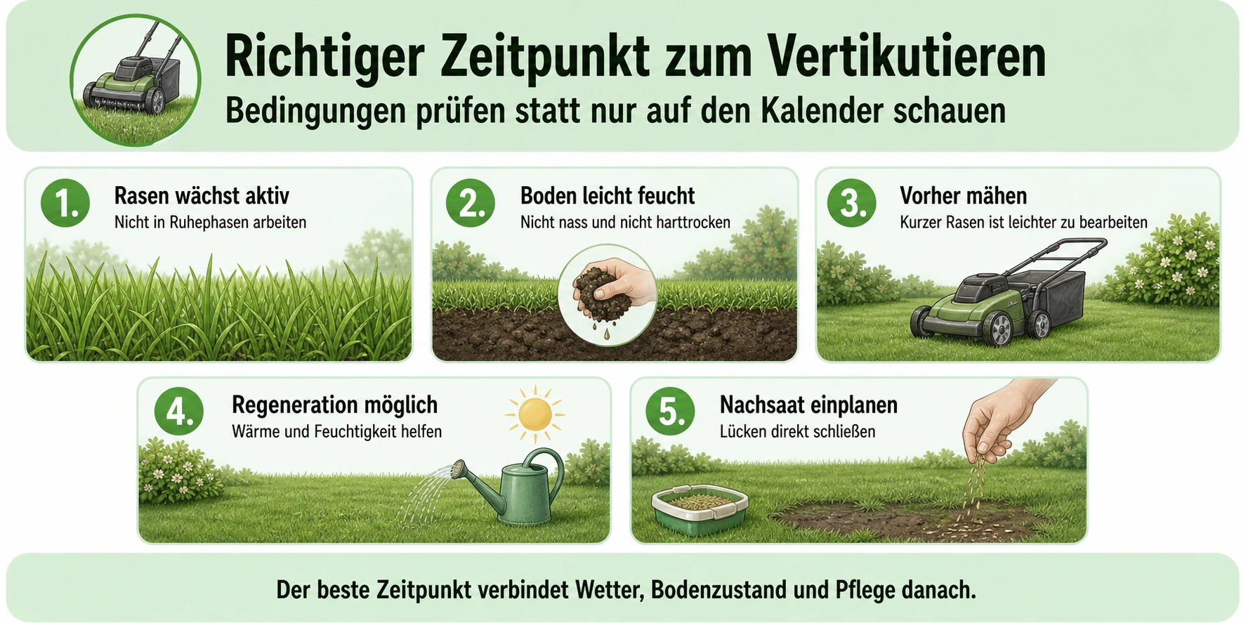 Infografik: Richtiger Zeitpunkt für den Akku-Vertikutierer