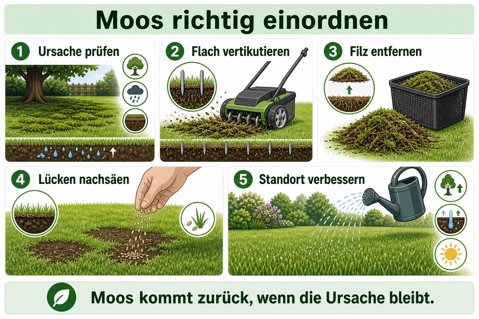 Infografik: Moos beim Vertikutieren richtig einordnen