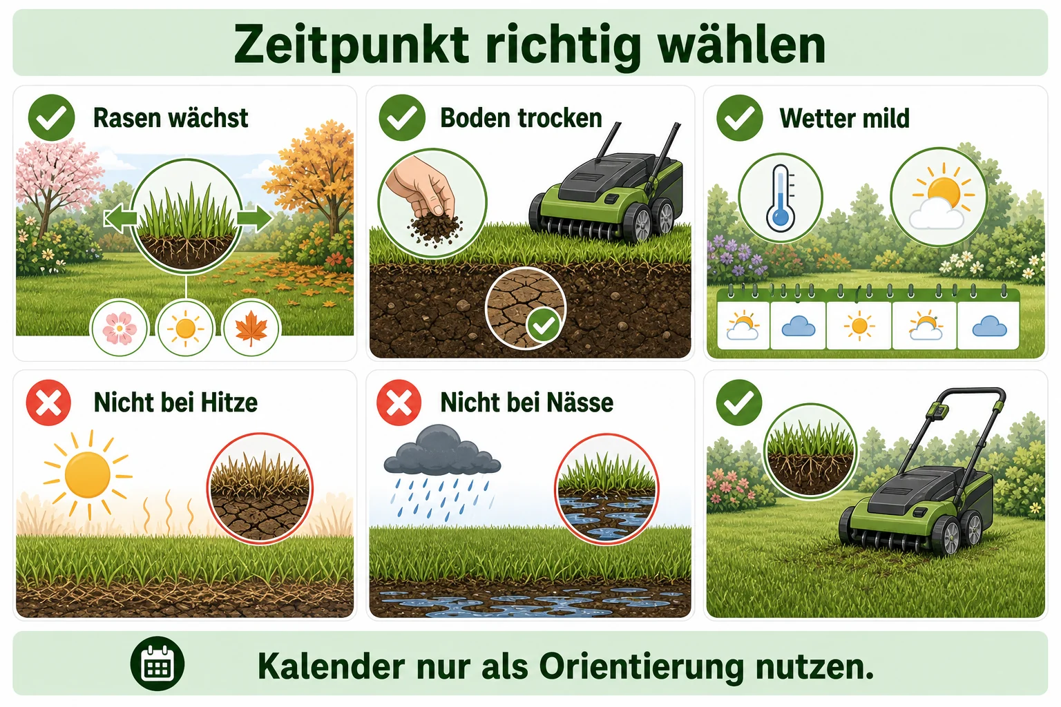 Infografik: Den richtigen Zeitpunkt zum Vertikutieren wählen